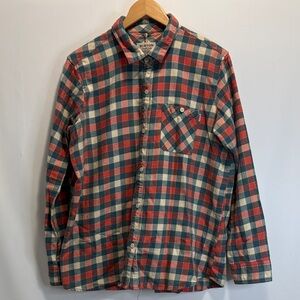 Burton Men's Red, Green, and Cream Plaid Button-Down Shirt unisex size Large